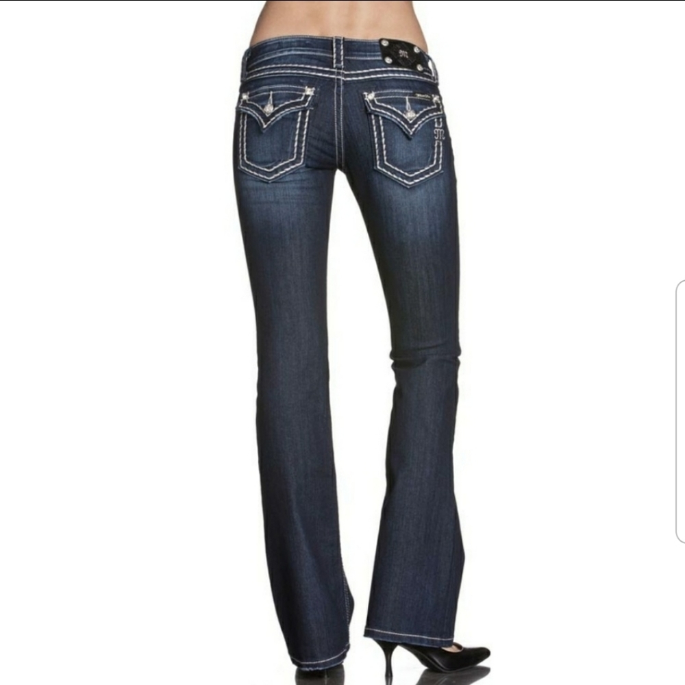 Miss Me Loose Saddle Stitch Border Boot Cut